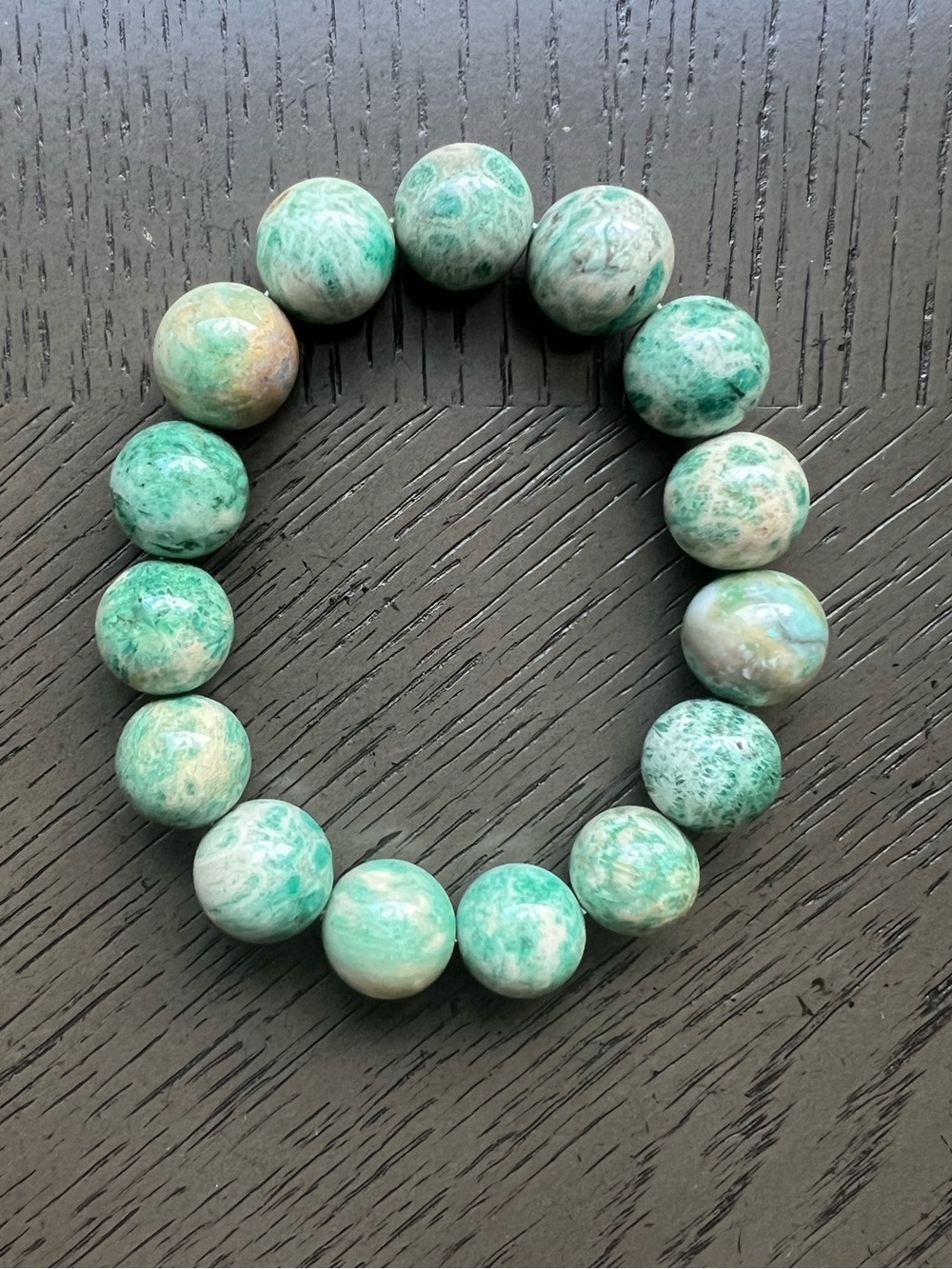 Green coral jade bracelet 14-15mm SIZE 7.25’